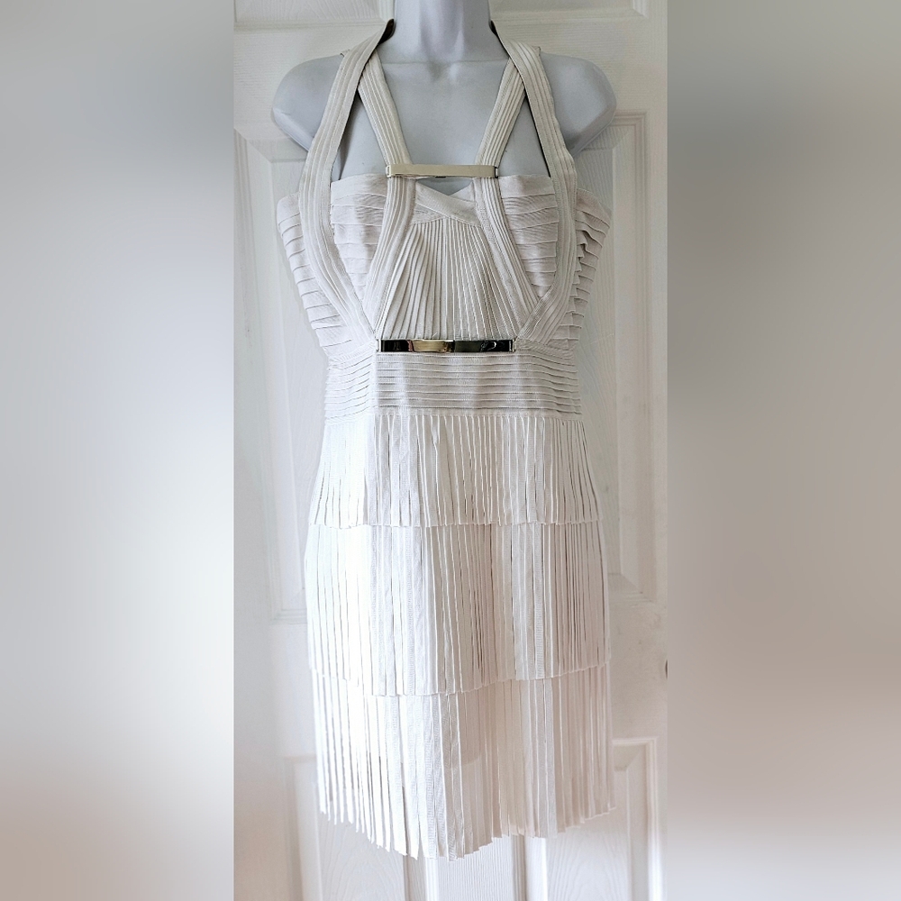 Herve Leger Off White Cocktail Dress Camila Luxurious Designer Womens Size M